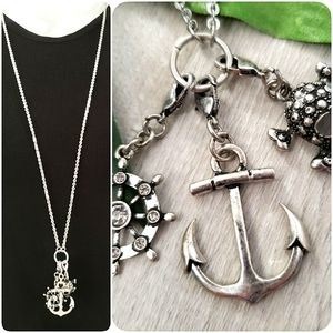 NEW Nautical Anchor Skull Charm Necklace & Earrings Set